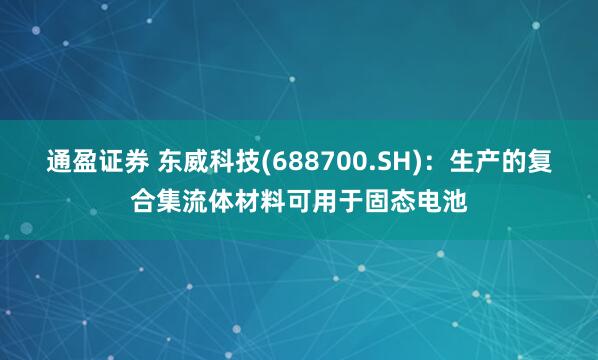 通盈证券 东威科技(688700.SH)：生产的复合集流体材料可用于固态电池